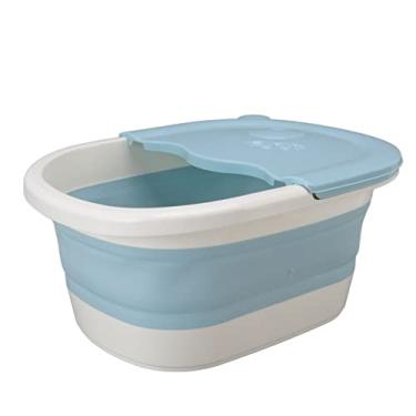 Imagem de GLOGLOW Necessidades Diárias Banheira de Imersão para Relaxamento, Alívio da Dor e Pedicure, Paredes Altas, Design que Economiza Espaço, pé Dobrável de Plástico de 820g Nan (Azul)