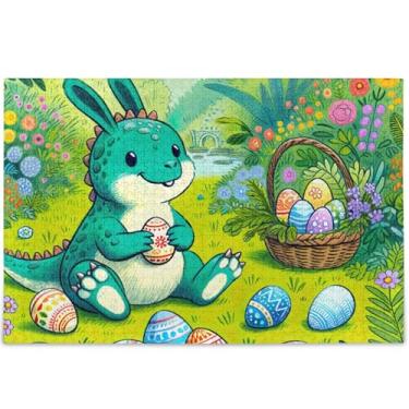 Imagem de Quebra-cabeça de ovos de dinossauro coelhinho da páscoa 500 peças para adultos, arte personalizada engraçada, quebra-cabeças rígidos, brinquedo familiar, obra de arte, 52 cm x 37,8 cm