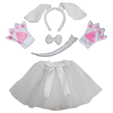 Imagem de Petitebella Tiara de cachorro com laço e luvas tutu para mulheres, 5 peças, Cão branco, tamanho �nico