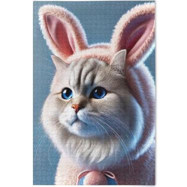 Imagem de Quebra-cabeça de 500 peças personalizado fofo gatinho coelho gato adulto pintura arte animal legal grande quebra-cabeças presentes para jogo de elefante branco, 52 cm x 37,8 cm