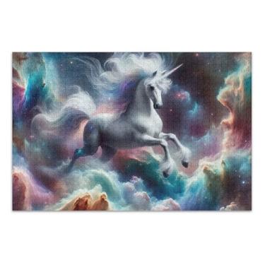 Imagem de Quebra-cabeça unicórnio estrelado nuvem cósmica 500 peças para adultos brinquedo de arte personalizado colorido jogo de quebra-cabeça tecnológico, 50,5 x 14,9 polegadas