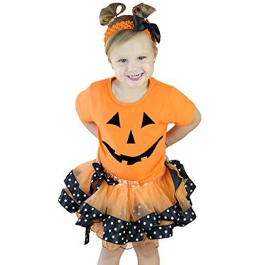 Imagem de Petitebella Saia de pétala de bolinhas pretas laranja rosto de abóbora G/s Nb-8y (3-12 meses)