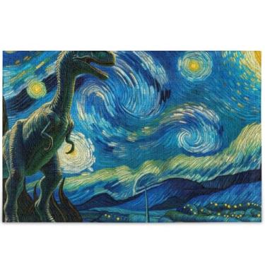Imagem de Quebra-cabeça de dinossauro personalizado noite estrelada 500 peças adultos impressão animal arte única divertido brinquedo adulto engraçado presentes de jogo de quebra-cabeça, 52 cm x 37,8 cm