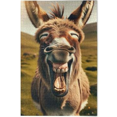 Imagem de Quebra-cabeça engraçado burro rindo 500 peças para adultos quebra-cabeça engraçado paisagem personalizada paisagem paisagem arte animal, 52 cm x 37,8 cm