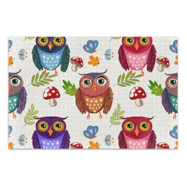 Imagem de Quebra-cabeça colorido de corujas de desenhos animados fofos para adultos impressão de arte animal personalizado difícil quebra-cabeça divertido bobo, 20,5 x 14,9 polegadas