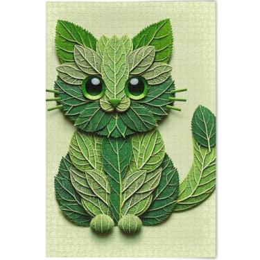 Imagem de Quebra-cabeça de folhas de cannabis de gato engraçado personalizado 1000 peças para adultos quebra-cabeça estampa animal flor cena de outono amigos família jogos presentes, 75 cm x 50 cm