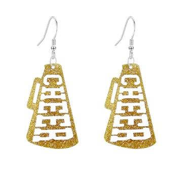 Imagem de QIAOLEHUI Brincos femininos cheerleader de acrílico leves cheerleader da Coaches com glitter cheerleading brincos de dia de jogo, joias presentes para equipes de torcida, Large, Acrílico, Sem pedra