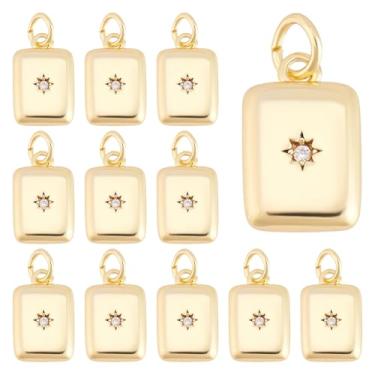 Imagem de BENECREAT 12 pingentes de latão micro pavê de zircônia cúbica, pingentes banhados a ouro 18 K real para brincos, pulseiras, joias, Latão banhado a ouro 18K real e zircônia cúbica, Sem Pedra Preciosa