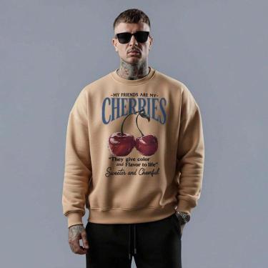 Imagem de Blusa moletom gola careca em algodão cherries they give color streetwear vintage retrô-Unissex