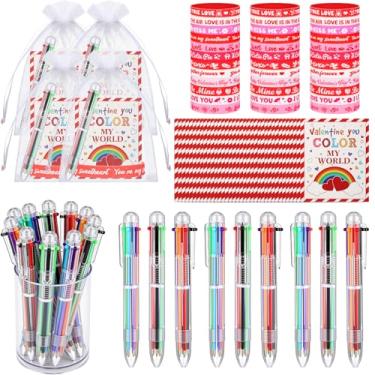 Imagem de Gersoniel Conjunto de 36 presentes de Dia dos Namorados – Pulseiras de silicone 6 em 1 multicoloridas, canetas divertidas, cartões arco-íris e bolsas de organza para lembrancinhas de festa dos
