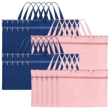 Imagem de Sadnyy 24 peças A4 bolsa de armazenamento de documentos de bolso duplo impermeável Oxford com zíper bolsa de arquivo com alça dobrável para projeto, organizador de materiais de arte para escola