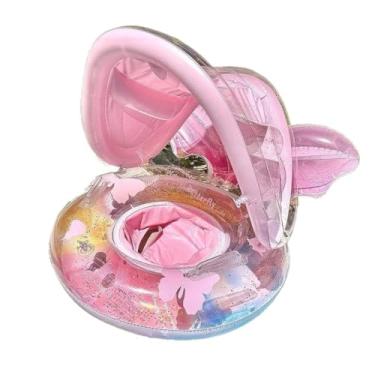 Imagem de Bóia Para Bote Inflável com Cobertura Guardasol e Assento Ideal para Piscina e Praia(Guarda-sol asa rosa)