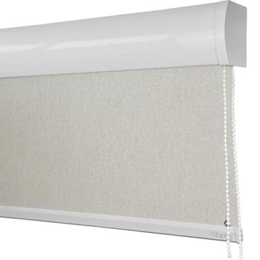 Imagem de Cortina Persiana Rolo, Rolon, Rolle, Rolo Blackout, Blecaute, Black out (Linho Natural - Acabamento Branco, 1,80 (lar) x 1,80 (alt) - COM BANDÔ)