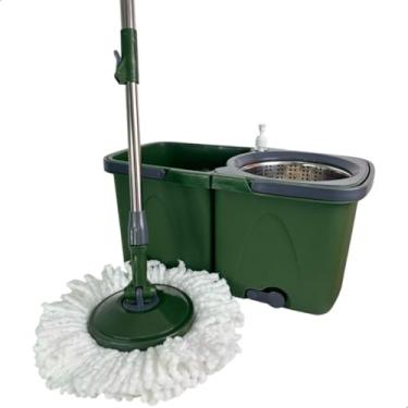 Imagem de Mop Esfregão Giratório Duas Águas com Cesto Inox Duo Aqua 12L Desmontável com 2 Refis de Microfibra(Mop Giratório Duas Águas Verde)