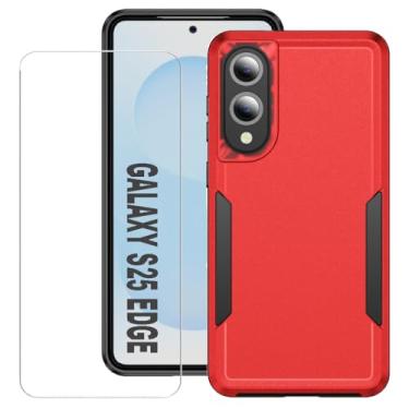 Imagem de Capa para Samsung Galaxy A17 5G com protetor de tela, capa para celular Samsung A17 5G, ajuste fino, resistente, de grau militar, resistente, capa protetora para Galaxy A17 5G (1, vermelho, S25 Edge)