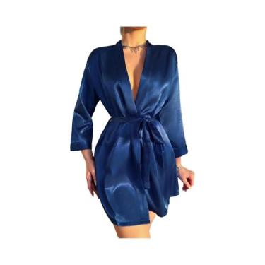 Imagem de Pijama Feminino Sensual De Seda Gelada Com Amarração, Robe De Verão Es