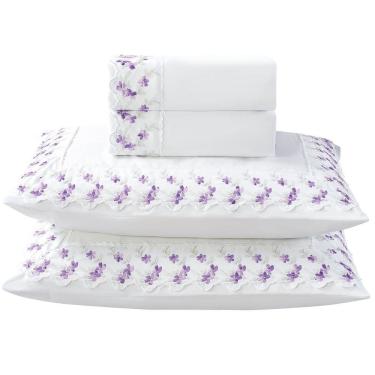 Imagem de Jogo Lençol Queen Flores Bordado 4pç 100% Poliéster - M_Lil