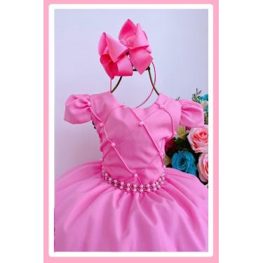Imagem de Vestido Infantil Festa Luxo Rosa Chicletes Nervura
