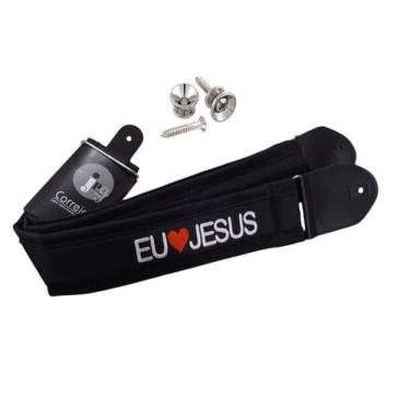 Imagem de Correia Violão Guitarra Baixo Acolchoada EU AMO JESUS Com Par de Rolda