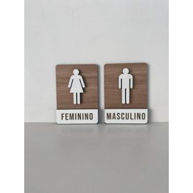 Imagem de 2 Placas de sinalização Masculino e Feminino Gravado em mdf - Realaser