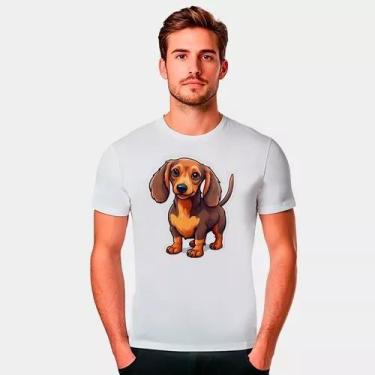 Imagem de Camiseta Masculina Básica SF1 - Cachorro Salsicha Cute, 12, Branco