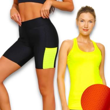 Imagem de Conjunto Camiseta REGATA MALHA FRIA POLIAMIDA + Short BOLSO Legging Leg Academia Corrida 553-Feminino