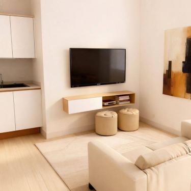 Imagem de Rack Suspenso Minimalista para Tv com Nicho Organizador Tower 1260 Branco/Cinamomo