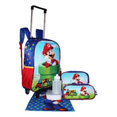 Imagem de Kit Mochila Super Mario Bros Original Rodinhas Infantil Gran, Escolar