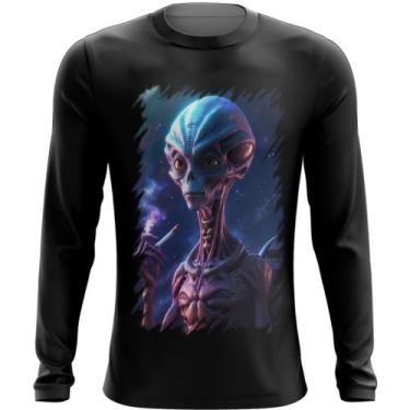 Imagem de Camiseta Manga Longa Alien ET Fumando Alienígena 3 - Kasubeck Store®, 