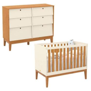 Imagem de Berço Americano E Cômoda 6 Gavetas Unique Off White Freijó Eco Wood - 
