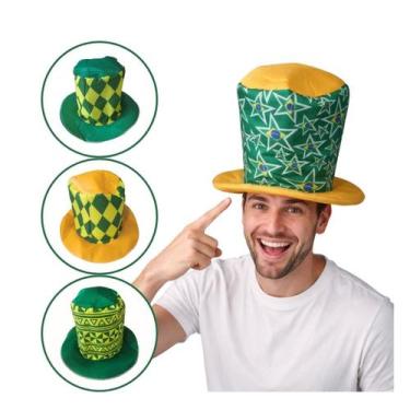 Imagem de Kit 2 Chapéu Cartola Brasil Estampada Torcida Verde e Amarelo Jogos Co