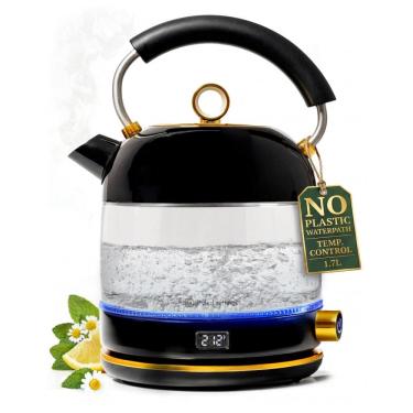 Imagem de Chaleira elétrica STYLED SETTINGS vidro preto e dourado 1,7L 1500W controle de temperatura sem plástico em contato com a água 110V