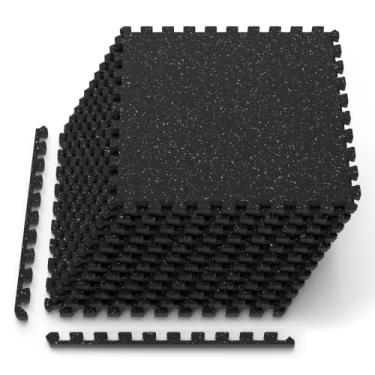Imagem de ProsourceFit Tapete de borracha para exercício de 1,9 cm, 1,9 m², 1,2 m², 12 azulejos, azulejos intertravados de espuma de EVA para pisos de proteção para equipamentos e treinos, cinza