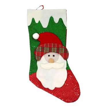 Imagem de Bota Meia Natalina Decoração Papai Noel Tecido 46cm