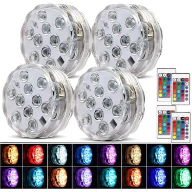 Imagem de Pacote de 4 luzes LED submersíveis com controle remoto, 16 luzes de chá LED à prova d'água que mudam de cor, luzes de lago subaquático para festa de casamento de jardim de aquário
