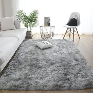 Imagem de Tapete felpudo fofo, tapetes peludos de pelúcia para sala de estar do quarto, tapetes felpudos para crianças bebê, tapetes macios para dormitório, tapete para quarto de adolescente, cinza claro 99 cm x 160 cm