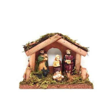 Imagem de Presépio Resina Premium Manjedoura Madeira 15cm 6 Figuras - Master Christmas