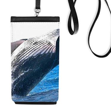 Imagem de Bolsa para celular com estampa de baleia e animais marinhos com bolso preto