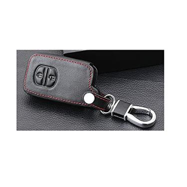 Imagem de YJADHU Capa de couro para chave de carro, apto para Toyota Camry Corolla Crown RAV4 Highlander CHR C-HR Prius Prado Fortuner Land Cruiser 200 LC200, estilo D 2 botões
