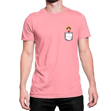 Imagem de Camiseta T-Shirt One Piece Pocket Bolso Chápeu Algodão Cor:Rosa;Tamanho:M