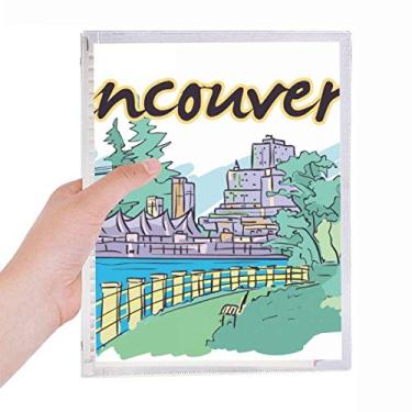 Imagem de Caderno com imagem de marco de Vancouver com folhas soltas e diário recarregável
