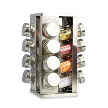 Imagem de Show House Porta Temperos 16 Condimentos Mesa Bancada Giratrio 28 cm x 17 cm Prata