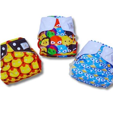 Imagem de Kit Fralda de Pano Ecológica AURORINHA SUSTENTÁVEL Pocket Heróis Aurorinha Tamanho Único 4kg/18kg