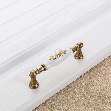 Imagem de Puxador de cerâmica com flor de ouro, armário simples, maçaneta da porta, puxador antigo, ferragens, 733,128 mm antigo