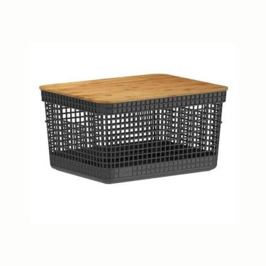 Imagem de Cesto Organizador Grid Com Tampa Em Bambu 8L Ou Bege