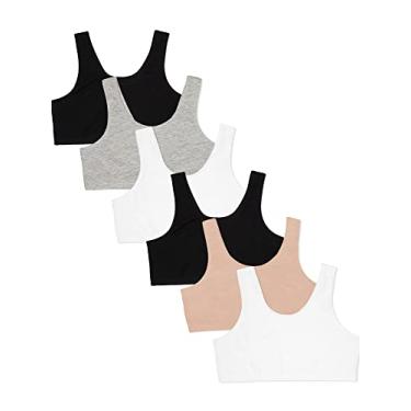 Imagem de Fruit of the Loom Pacote com 6 sutiãs esportivos elásticos de algodão para meninas, Branco/preto/areia/preto/branco/cinza, 30
