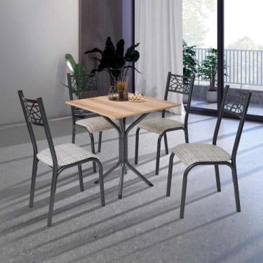 Imagem de Mesa De Jantar Quadrada Com 4 Cadeiras Em Aço Preto Carvalho Com Estof