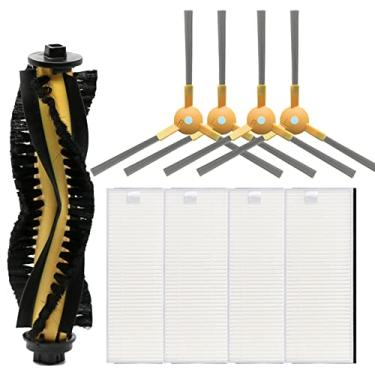 Imagem de Peças de reposição compatíveis com acessórios para aspirador de pó robô Tesvor S6 X500 X520 X600 Pro M1, 1 escova de rolo principal, 4 filtros HEPA e 4 escovas laterais