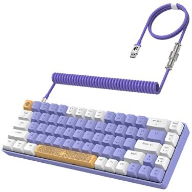 Imagem de ZIYOU LANG RK-T8 Teclado mecânico para jogos com fio 65% com RGB NKRO TKL Mini 68 teclas personalizadas C para A Cabo azul tátil Switch para PS4 PS5 Xbox PC Mac Gamer (branco roxo)