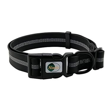 Imagem de Coleira para cachorro NIMBLE impermeável, coleiras para animais de estimação, antiodor, durável, ajustável, PVC e poliéster, macias com tecido reflexivo, listras, coleiras básicas para cães P/M/GNIMBLE Large (15.35”-24.8”inches) preto